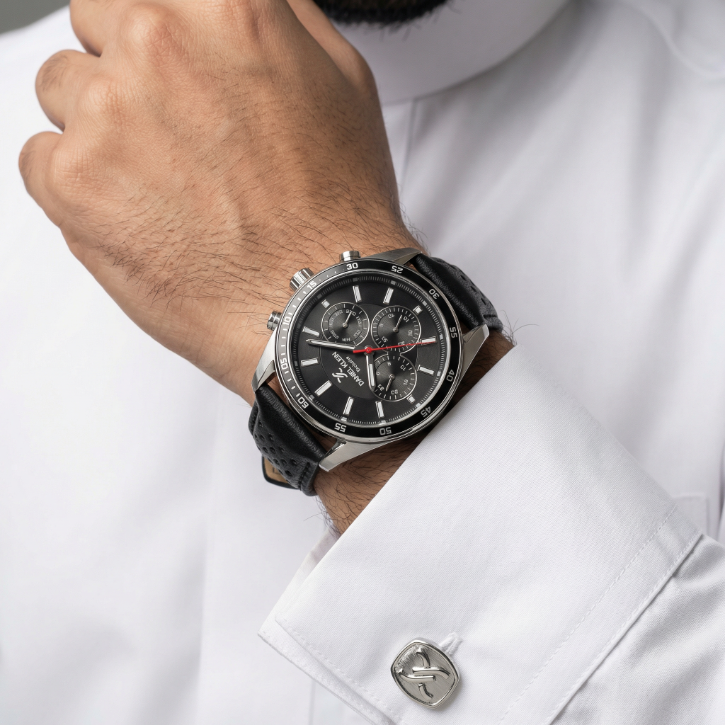 ساعة دانيال كلاين اكسكلوسف جلد أسود للرجال DK.1.14221-2