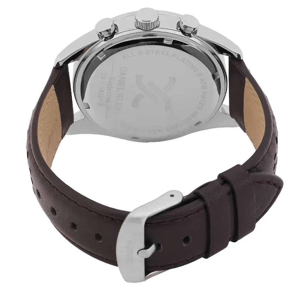 Daniel Klein Exclusive Dark Brown Leather Watch for Men DK.1.14221-5 - Daniel Klein Saudi Arabia