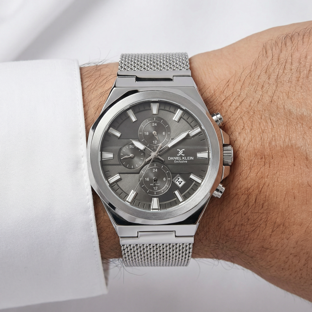 Daniel Klein Exclusive Silver Mesh Band Watch for Men DK.1.14234-2