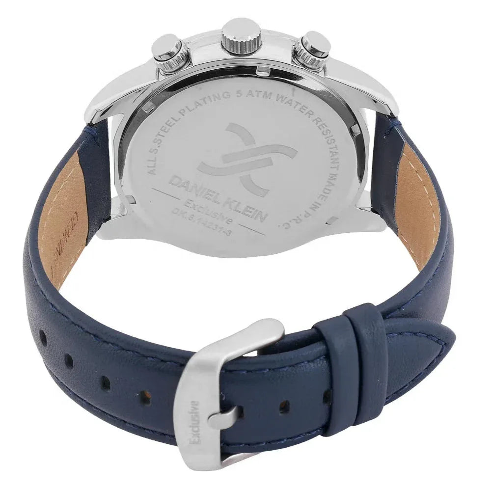 Daniel Klein Exclusive Dark Blue Leather Watch for Men DK.6.14231-3 - Daniel Klein Saudi Arabia