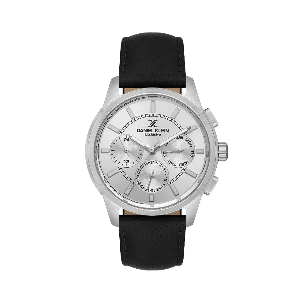 Daniel Klein Exclusive Black Leather Watch for Men DK.1.14209-1 - Daniel Klein Saudi Arabia