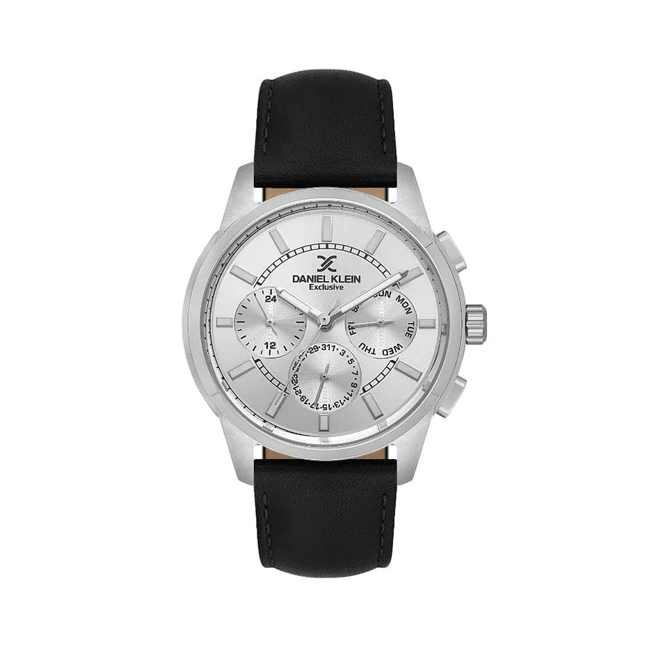Daniel Klein Exclusive Black Leather Watch for Men DK.1.14209-1 - Daniel Klein Saudi Arabia