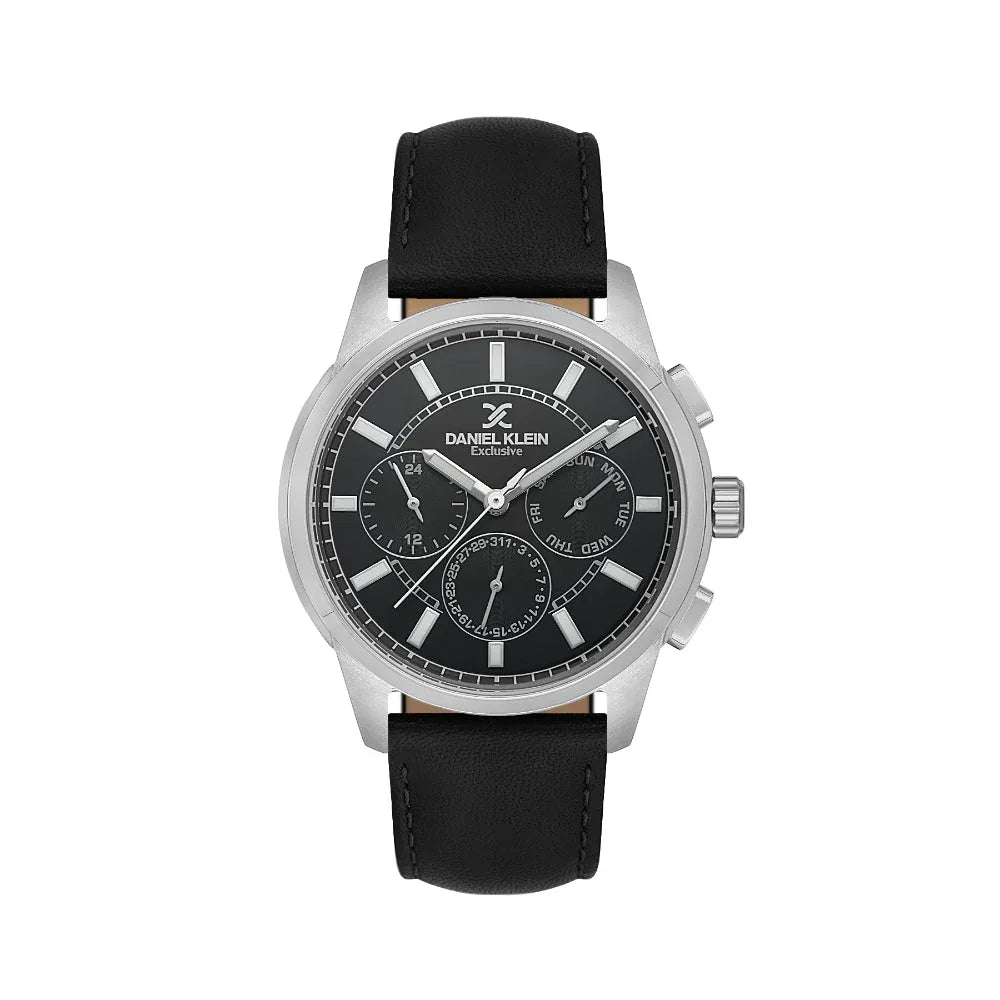 Daniel Klein Exclusive Black Leather Watch for Men DK.1.14209-2 - Daniel Klein Saudi Arabia