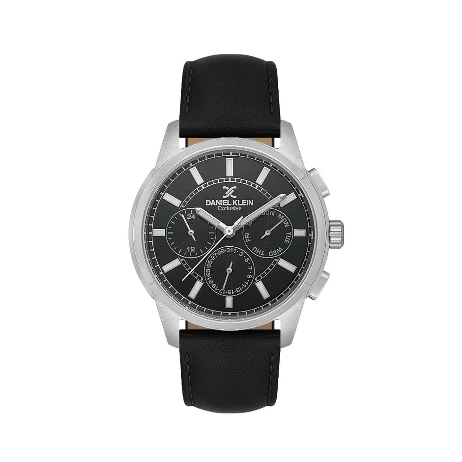 Daniel Klein Exclusive Black Leather Watch for Men DK.1.14209-2 - Daniel Klein Saudi Arabia