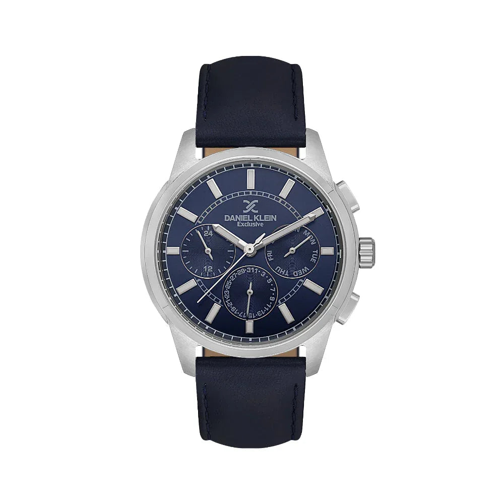 Daniel Klein Exclusive Dark Blue Leather Watch for Men DK.1.14209-3 - Daniel Klein Saudi Arabia