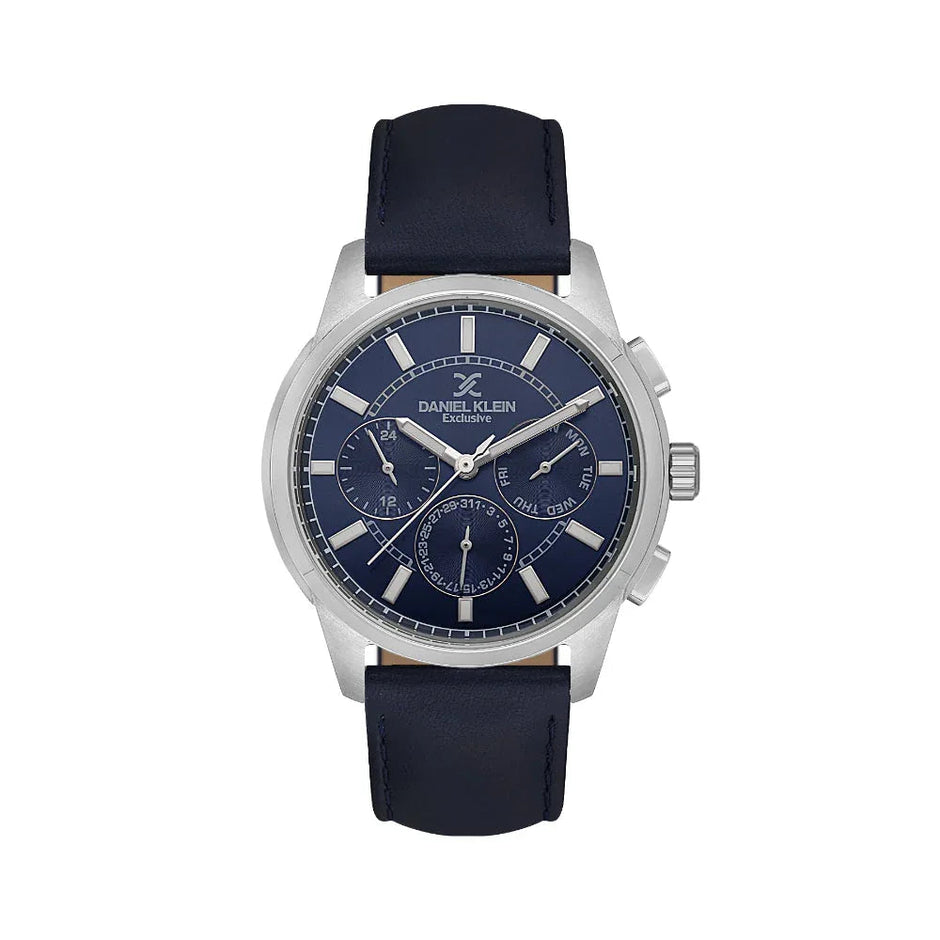 Daniel Klein Exclusive Dark Blue Leather Watch for Men DK.1.14209-3 - Daniel Klein Saudi Arabia