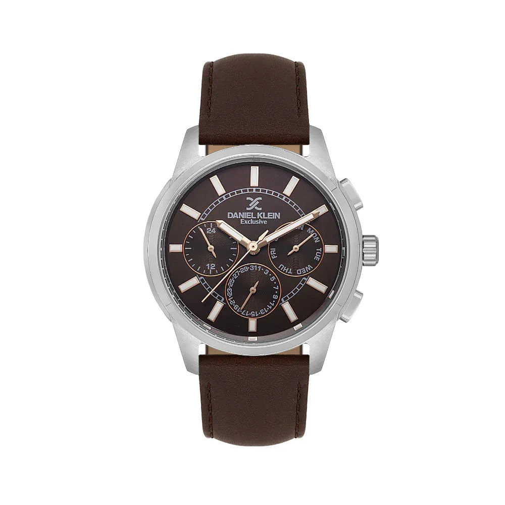 Daniel Klein Exclusive Dark Brown Leather Watch for Men DK.1.14209-4 - Daniel Klein Saudi Arabia