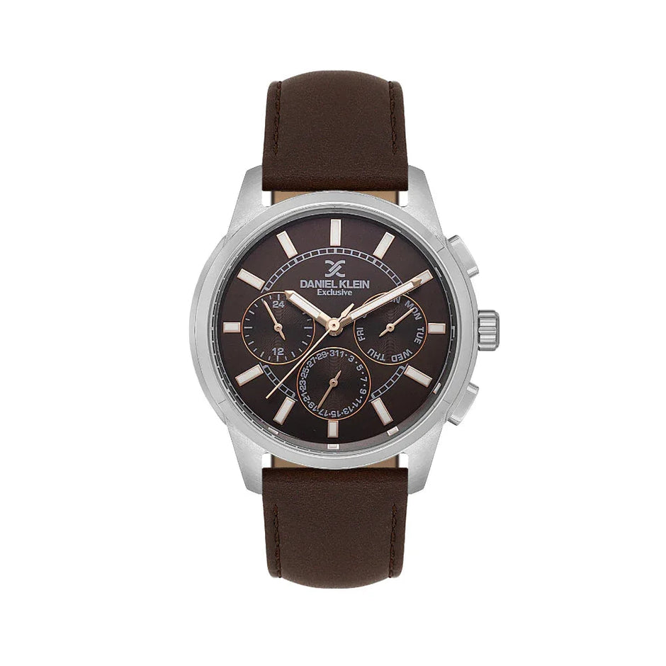Daniel Klein Exclusive Dark Brown Leather Watch for Men DK.1.14209-4 - Daniel Klein Saudi Arabia