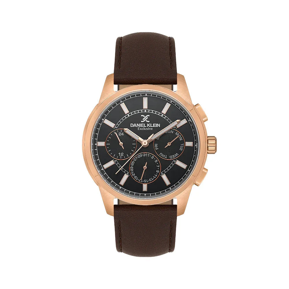 Daniel Klein Exclusive Dark Brown Leather Watch for Men DK.1.14209-5 - Daniel Klein Saudi Arabia