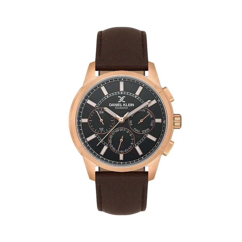 Daniel Klein Exclusive Dark Brown Leather Watch for Men DK.1.14209-5 - Daniel Klein Saudi Arabia