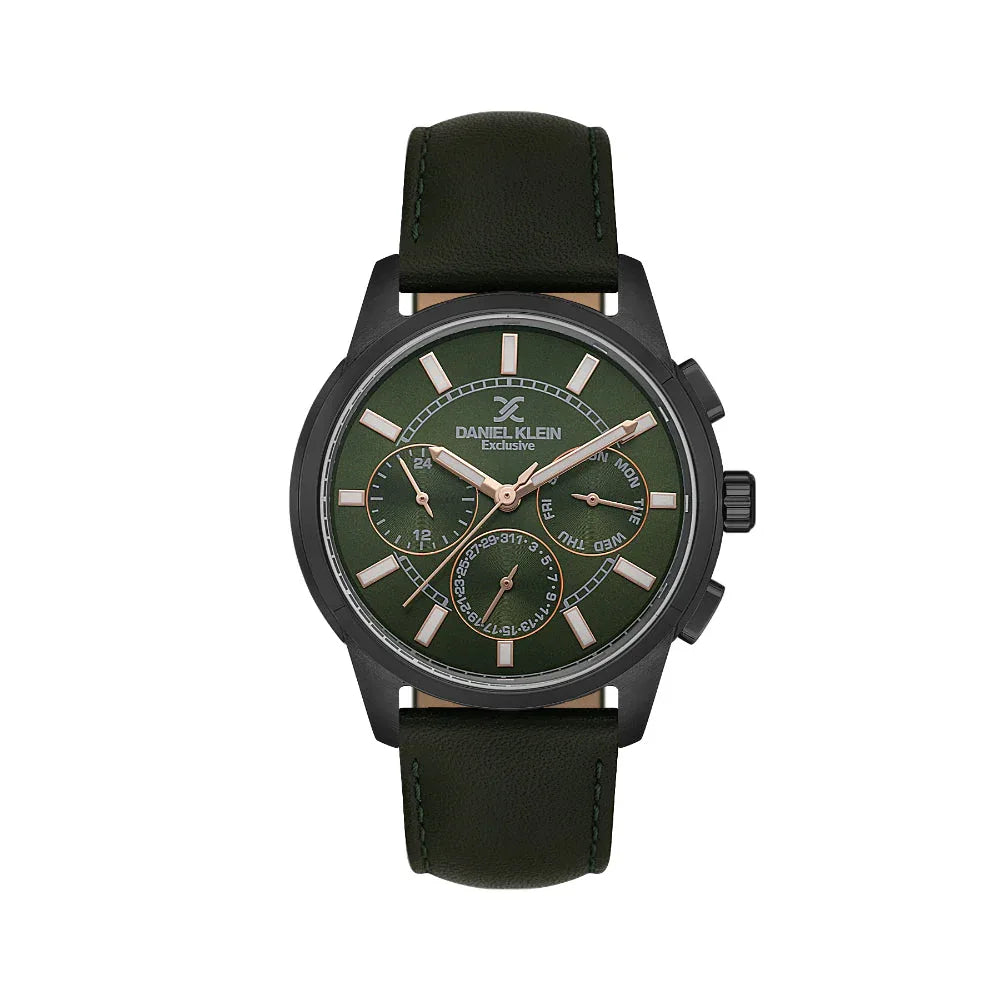 Daniel Klein Exclusive Dark Green Leather Watch for Men DK.1.14209-6 - Daniel Klein Saudi Arabia