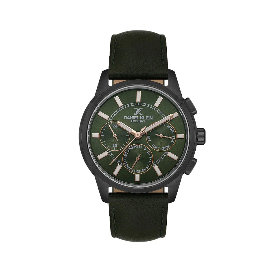 Daniel Klein Exclusive Dark Green Leather Watch for Men DK.1.14209-6 - Daniel Klein Saudi Arabia
