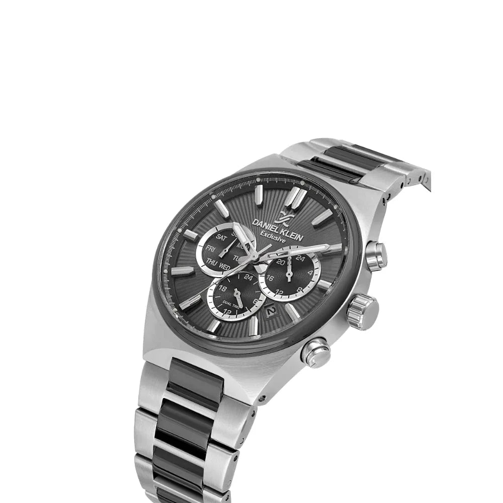 Daniel Klein Exclusive Silver and Black Stainless Steel Watch for Men DK.1.14210-6 - Daniel Klein Saudi Arabia