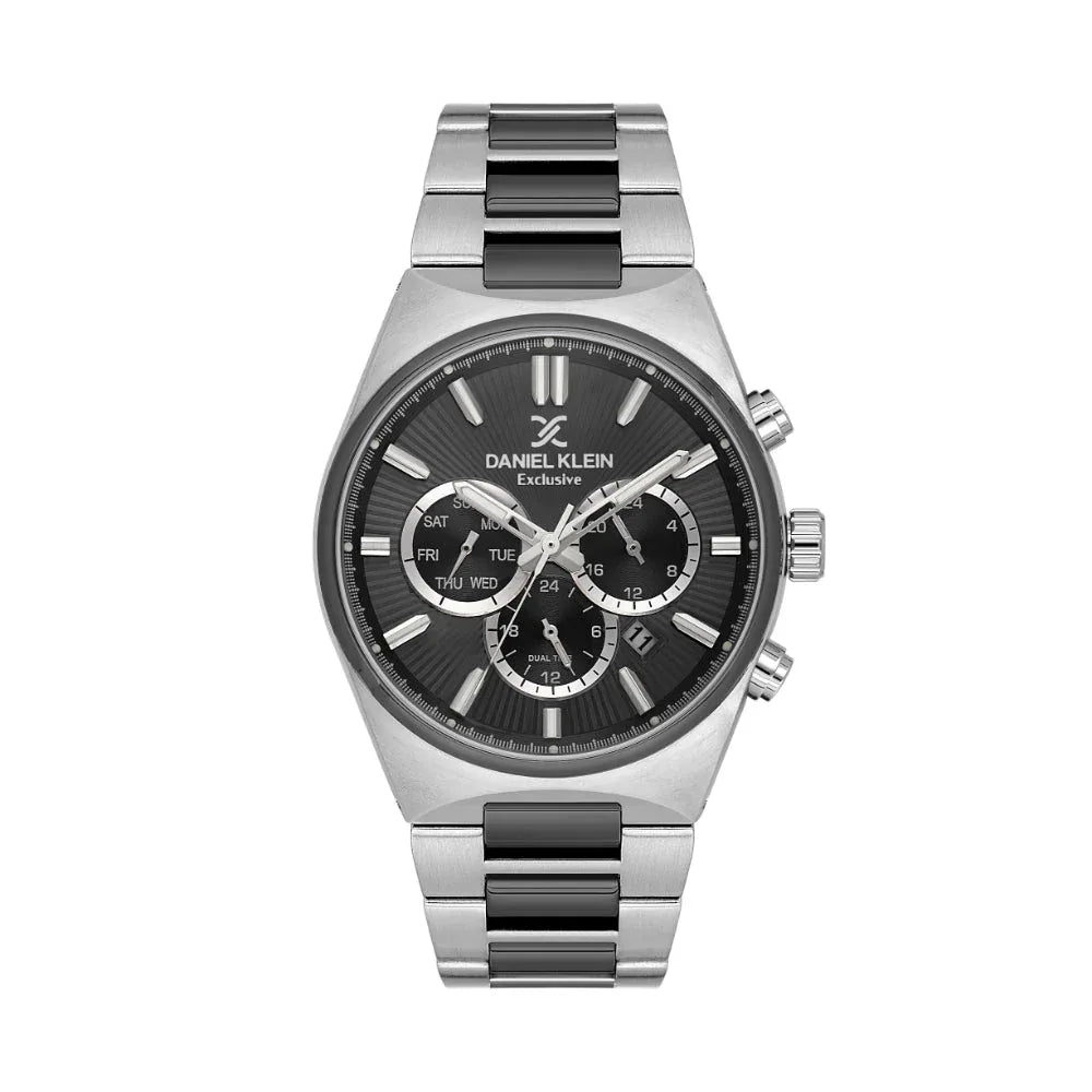 Daniel Klein Exclusive Silver and Black Stainless Steel Watch for Men DK.1.14210-6 - Daniel Klein Saudi Arabia