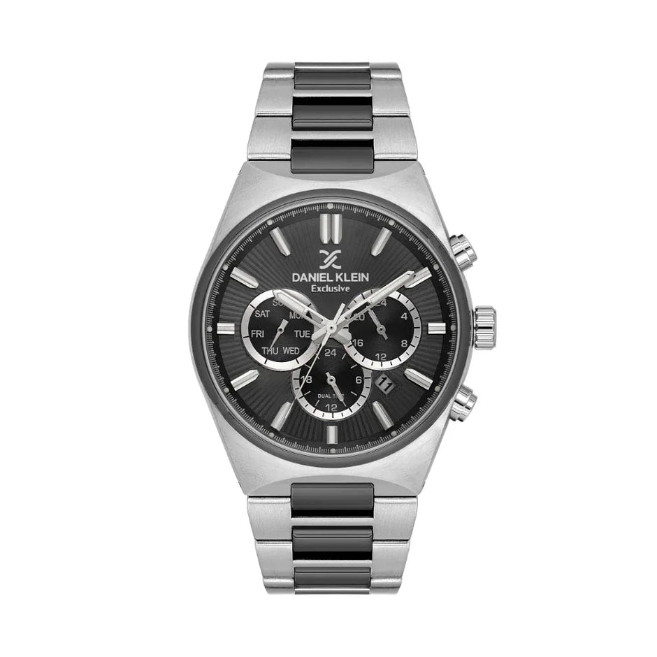 Daniel Klein Exclusive Silver and Black Stainless Steel Watch for Men DK.1.14210-6 - Daniel Klein Saudi Arabia
