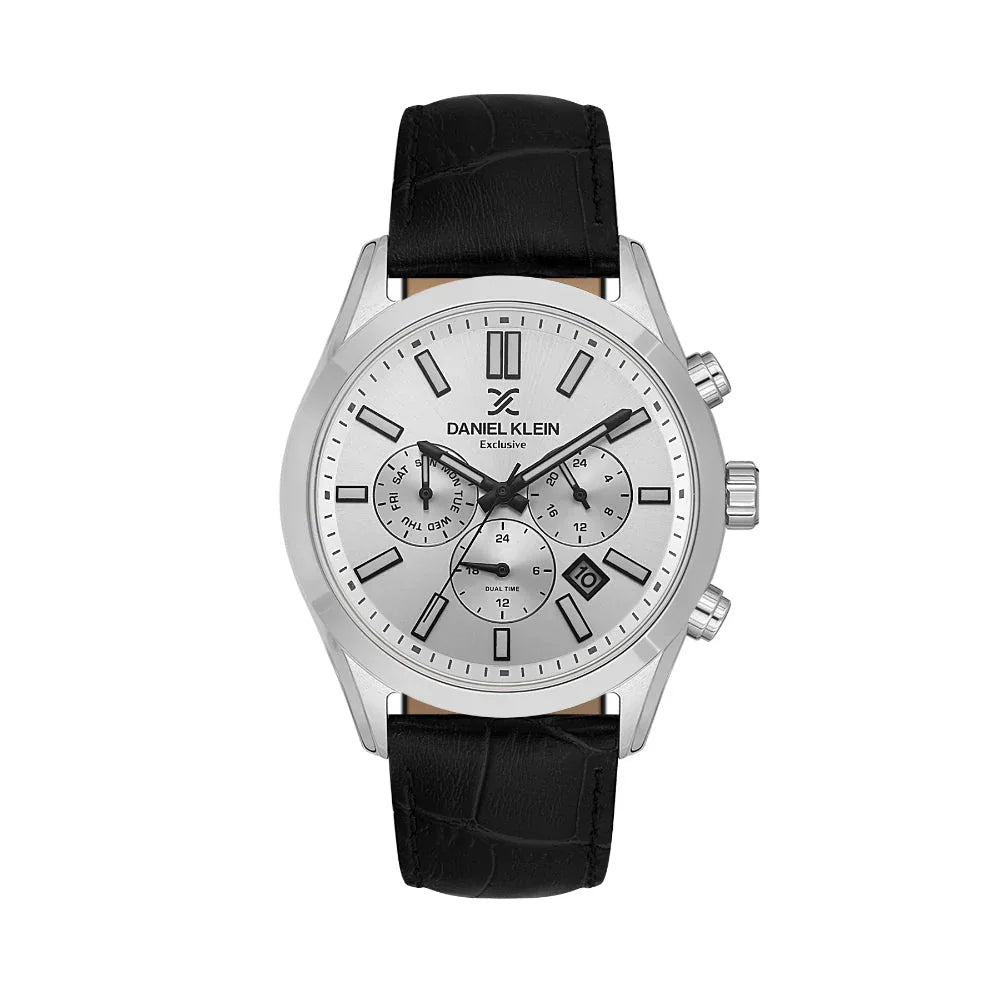 Daniel Klein Exclusive Black Leather Watch for Men DK.1.14212-1 - Daniel Klein Saudi Arabia
