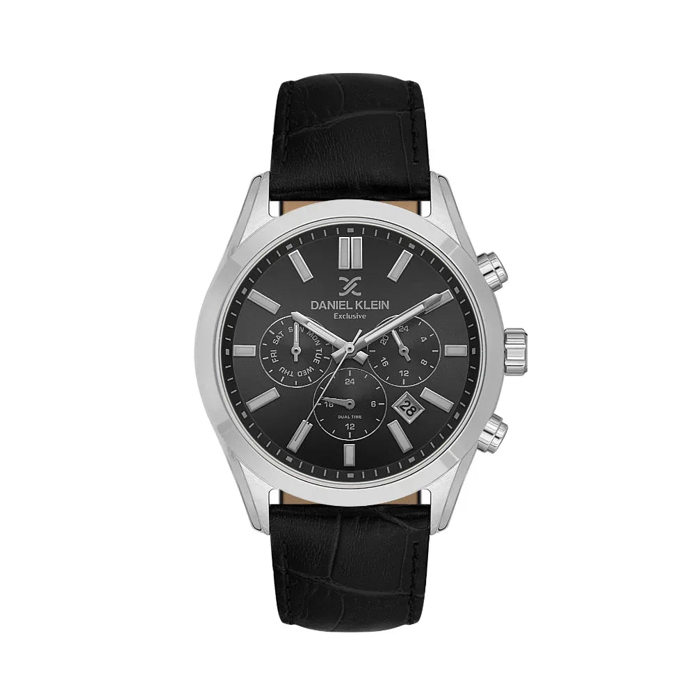 Daniel Klein Exclusive Black Leather Watch for Men DK.1.14212-2 - Daniel Klein Saudi Arabia