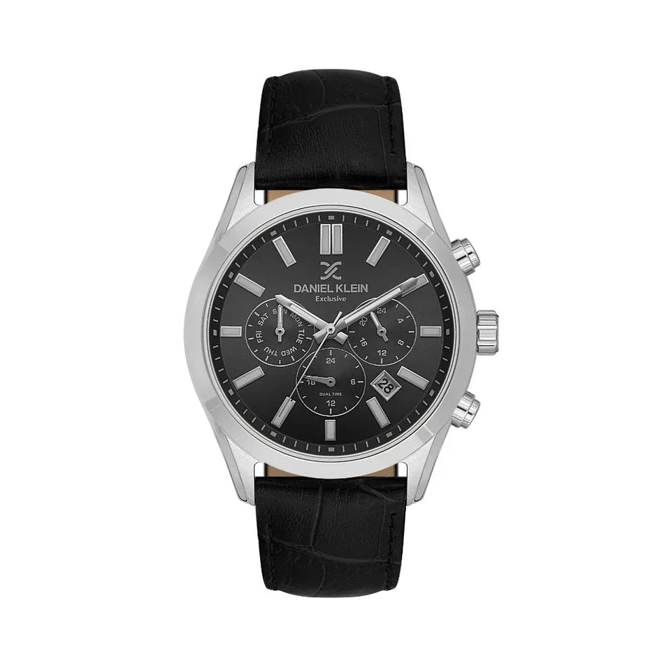 Daniel Klein Exclusive Black Leather Watch for Men DK.1.14212-2 - Daniel Klein Saudi Arabia