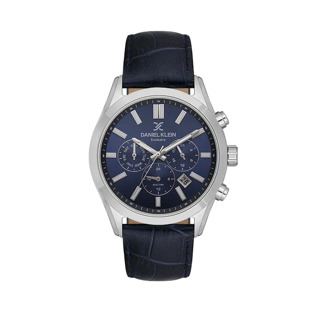 Daniel Klein Exclusive Dark Blue Leather Watch for Men DK.1.14212-3 - Daniel Klein Saudi Arabia