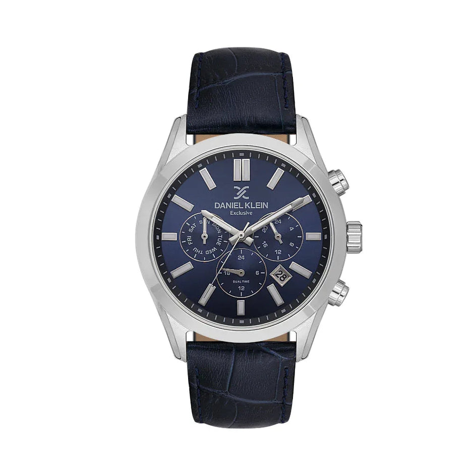 Daniel Klein Exclusive Dark Blue Leather Watch for Men DK.1.14212-3 - Daniel Klein Saudi Arabia