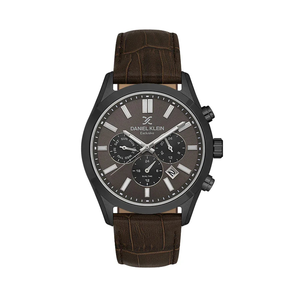 Daniel Klein Exclusive Dark Brown Leather Watch for Men DK.1.14212-5 - Daniel Klein Saudi Arabia