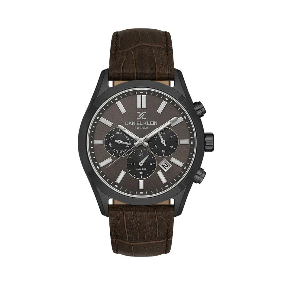 Daniel Klein Exclusive Dark Brown Leather Watch for Men DK.1.14212-5 - Daniel Klein Saudi Arabia
