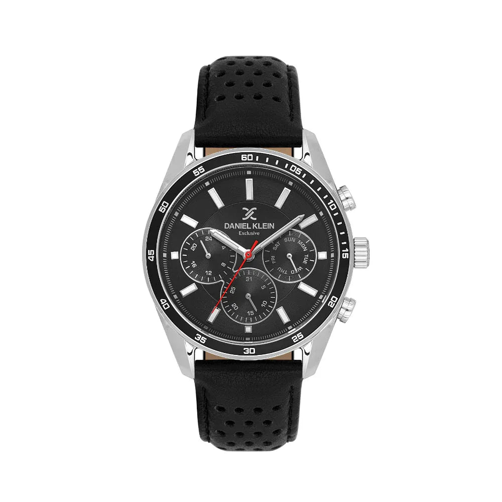 Daniel Klein Exclusive Black Leather Watch for Men DK.1.14221-2 - Daniel Klein Saudi Arabia