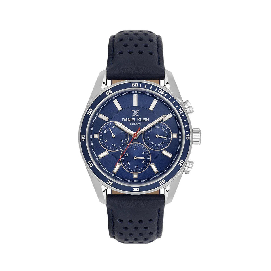 Daniel Klein Exclusive Dark Blue Leather Watch for Men DK.1.14221-3 - Daniel Klein Saudi Arabia