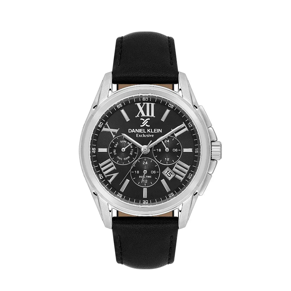 Daniel Klein Exclusive Black Leather Watch for Men DK.1.14223-2 - Daniel Klein Saudi Arabia