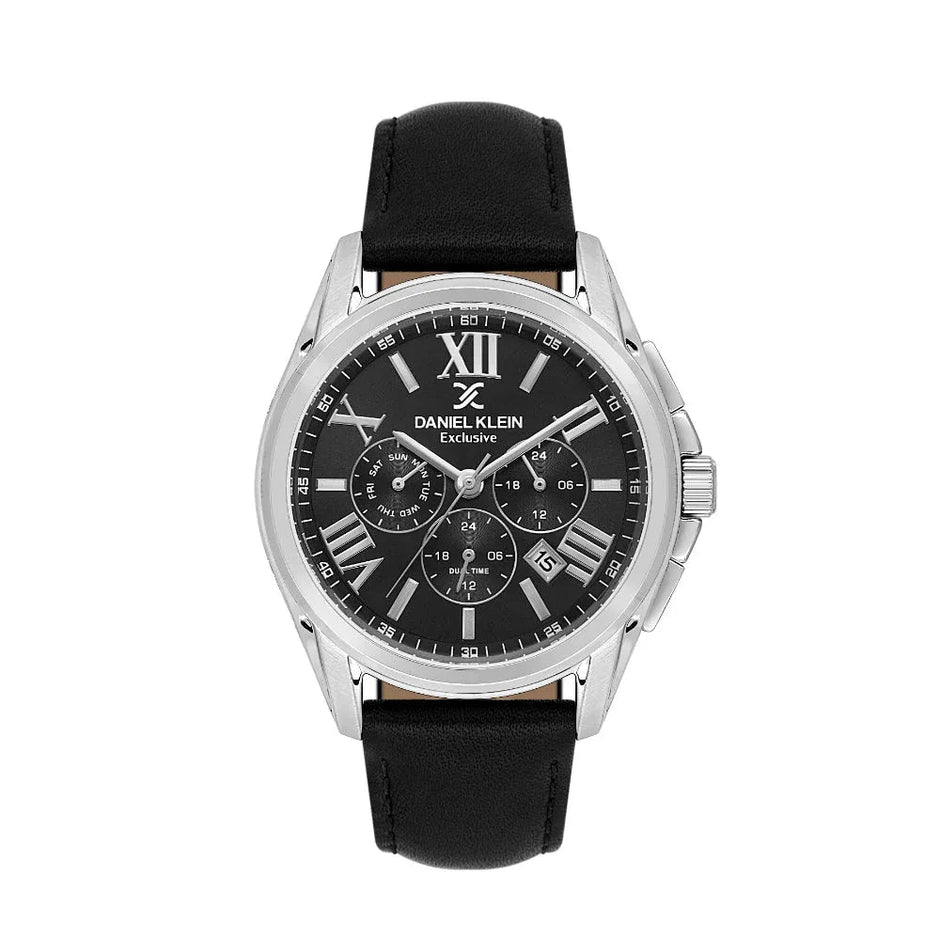 Daniel Klein Exclusive Black Leather Watch for Men DK.1.14223-2 - Daniel Klein Saudi Arabia