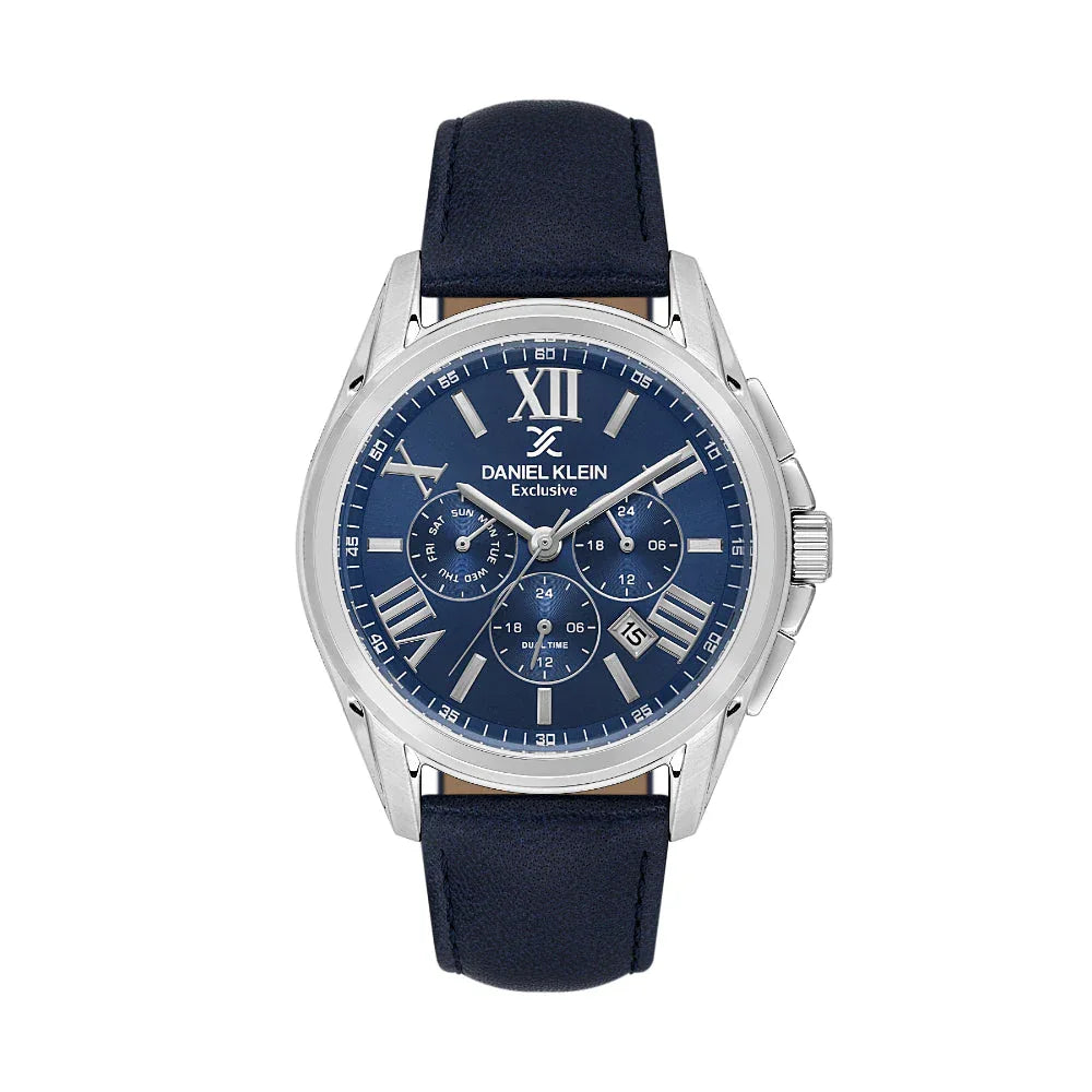 Daniel Klein Exclusive Dark Blue Leather Watch for Men DK.1.14223-3 - Daniel Klein Saudi Arabia