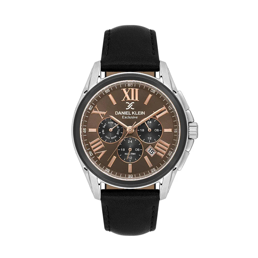 Daniel Klein Exclusive Black Leather Watch for Men DK.1.14223-6 - Daniel Klein Saudi Arabia