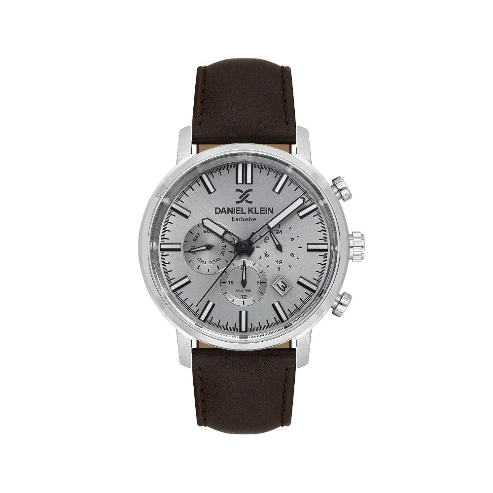 Daniel Klein Exclusive Dark Brown Leather Watch for Men DK.1.14229-1 - Daniel Klein Saudi Arabia