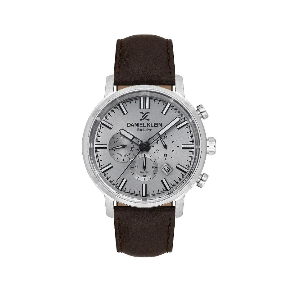 Daniel Klein Exclusive Dark Brown Leather Watch for Men DK.1.14229-1 - Daniel Klein Saudi Arabia
