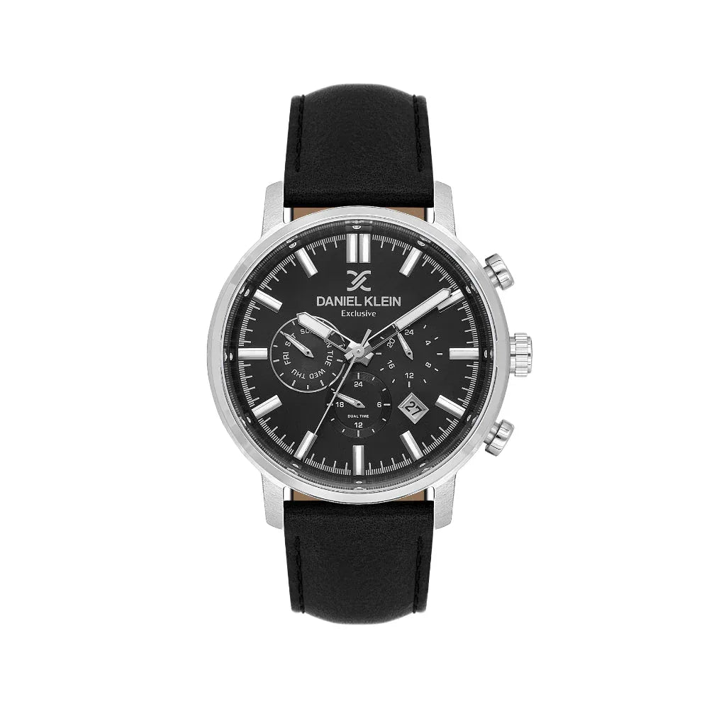 Daniel Klein Exclusive Black Leather Watch for Men DK.1.14229-2 - Daniel Klein Saudi Arabia