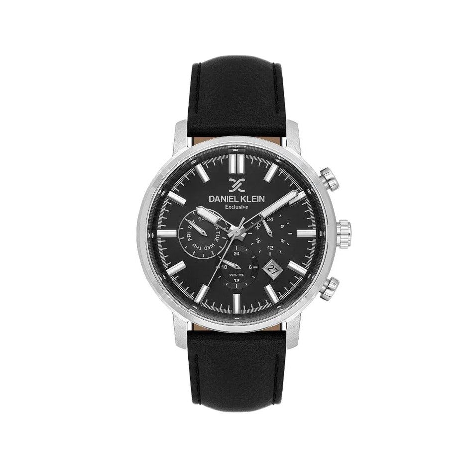 Daniel Klein Exclusive Black Leather Watch for Men DK.1.14229-2 - Daniel Klein Saudi Arabia