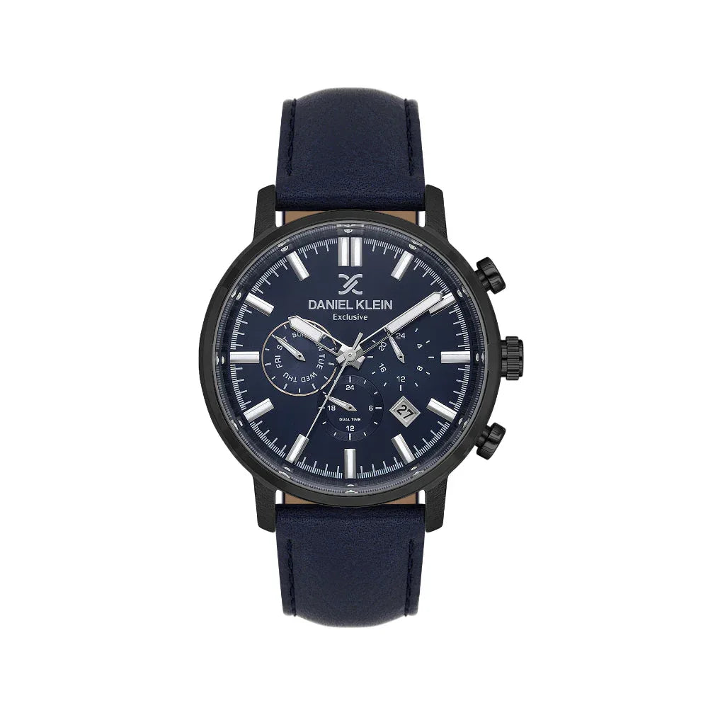 Daniel Klein Exclusive Dark Blue Leather Watch for Men DK.1.14229-4 - Daniel Klein Saudi Arabia