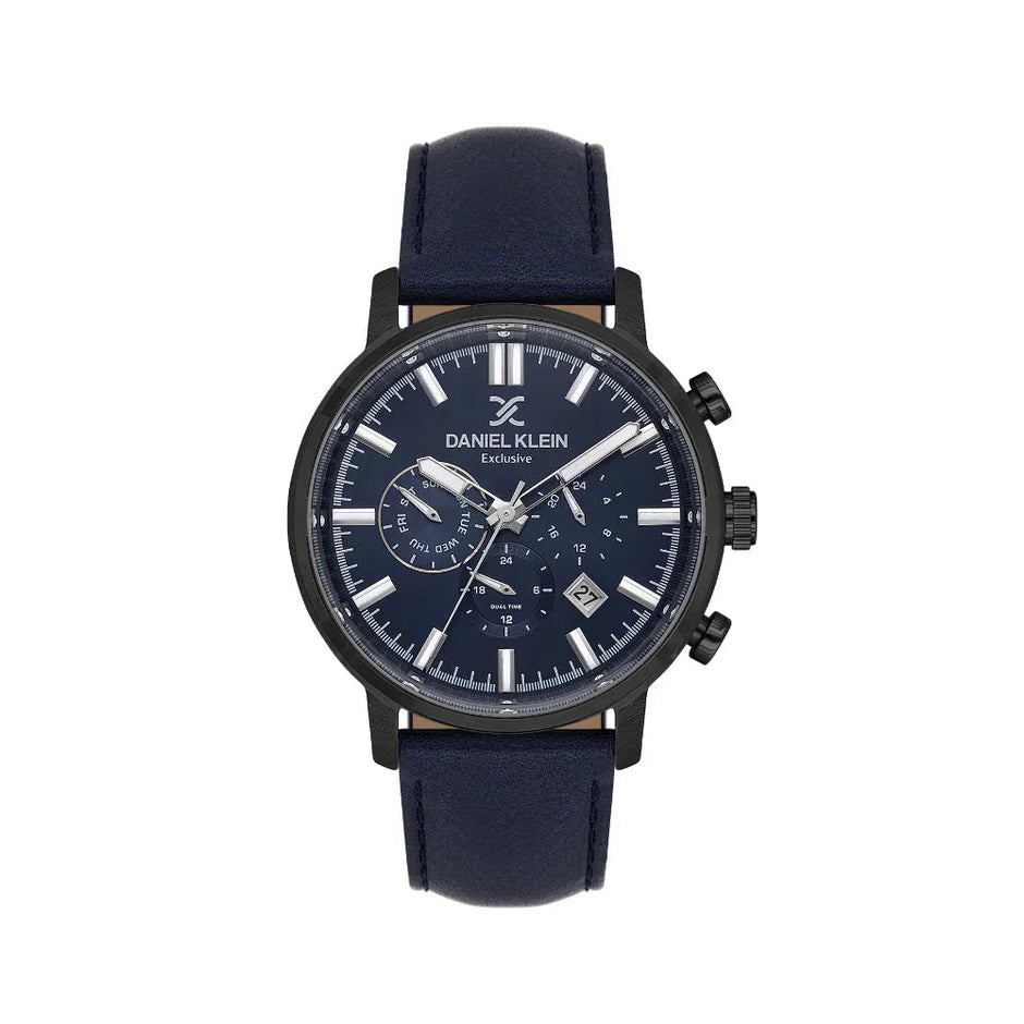 Daniel Klein Exclusive Dark Blue Leather Watch for Men DK.1.14229-4 - Daniel Klein Saudi Arabia