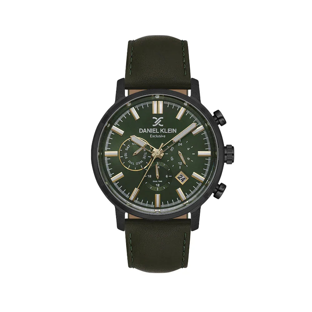 Daniel Klein Exclusive Dark Green Leather Watch for Men DK.1.14229-5 - Daniel Klein Saudi Arabia