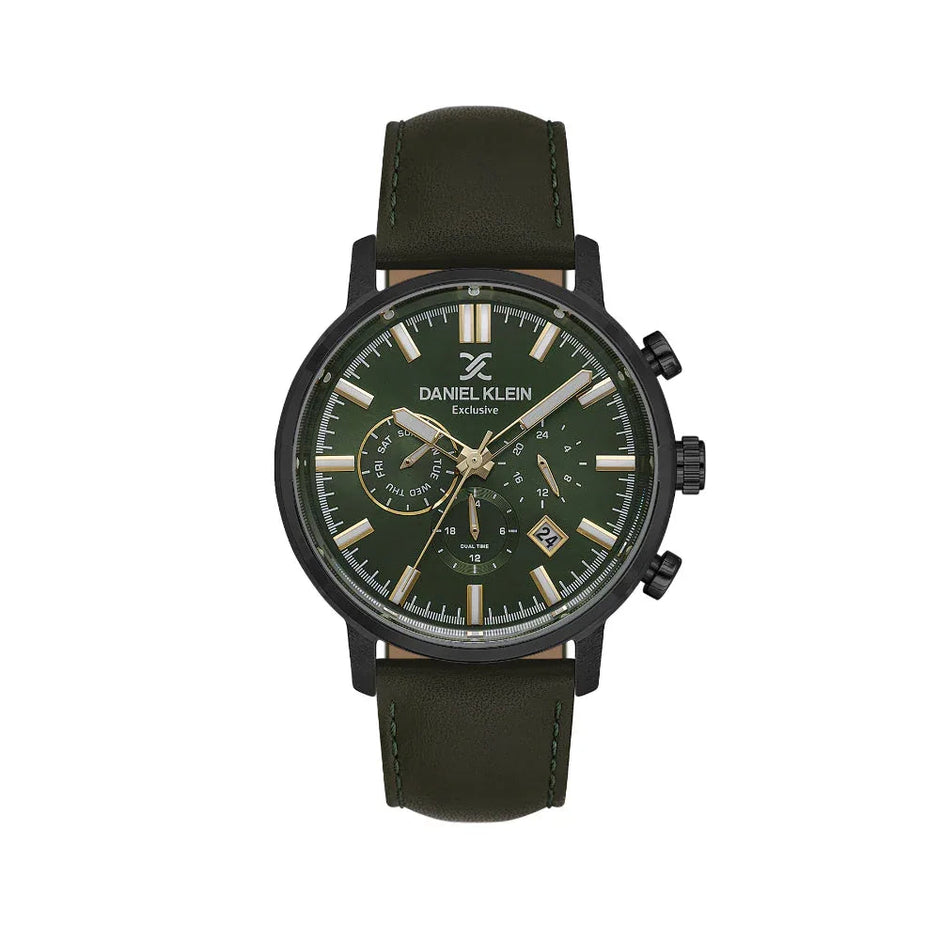 Daniel Klein Exclusive Dark Green Leather Watch for Men DK.1.14229-5 - Daniel Klein Saudi Arabia