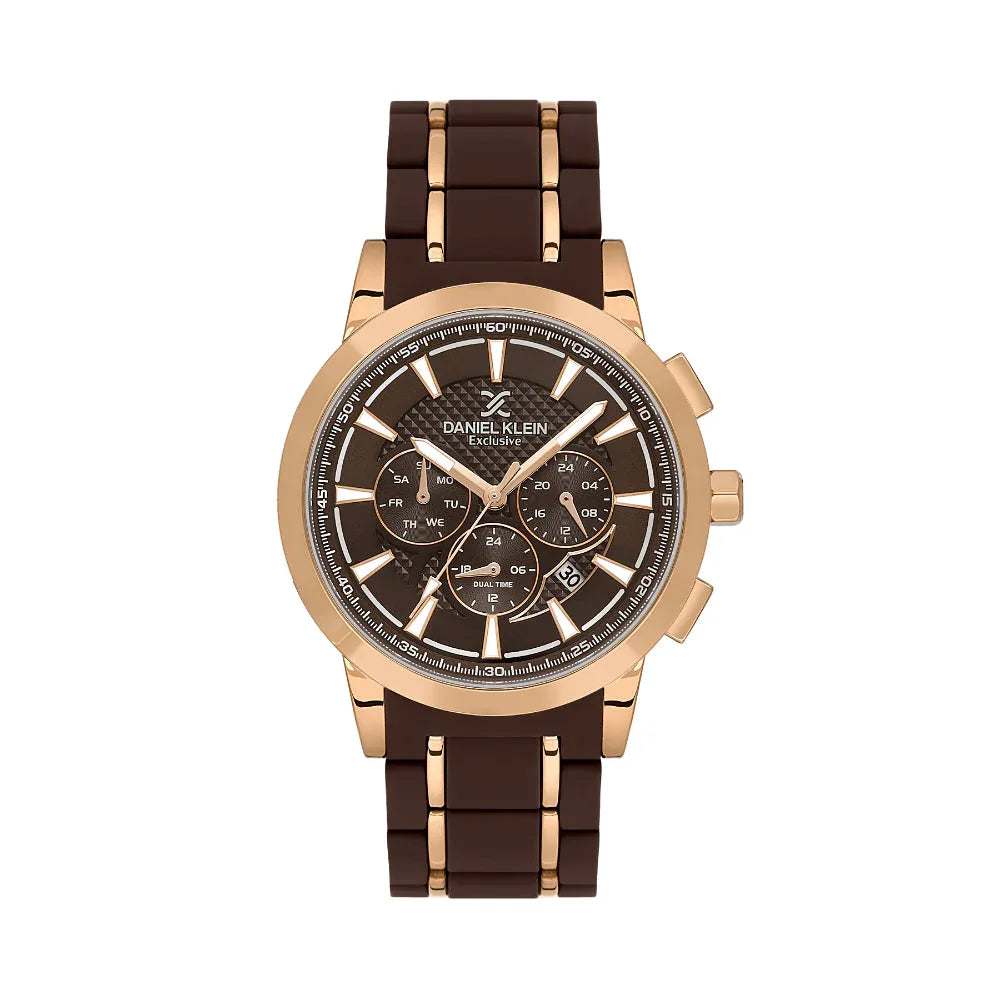 Daniel Klein Exclusive Dark Brown and Rose Gold Stainless Steel and Silicone Watch for Men DK.1.14235-5 - Daniel Klein Saudi Arabia