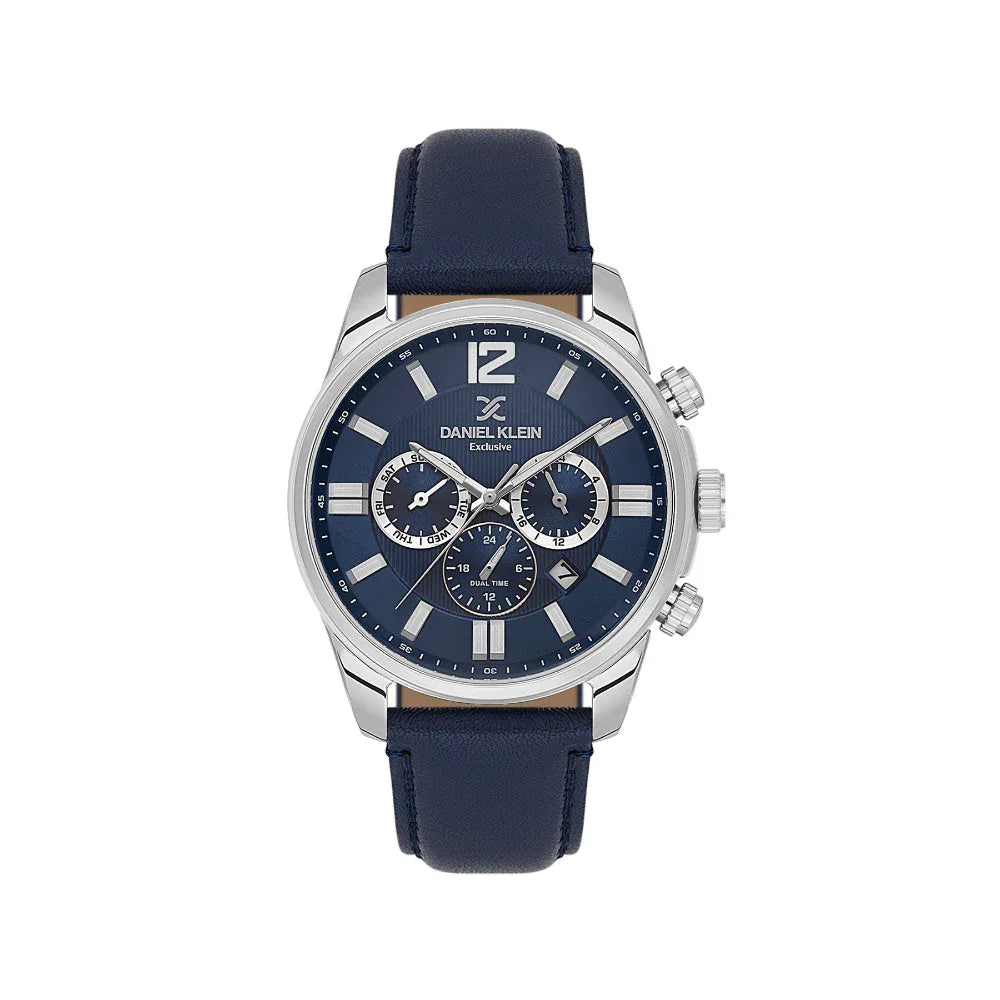 Daniel Klein Exclusive Dark Blue Leather Watch for Men DK.6.14231-3 - Daniel Klein Saudi Arabia