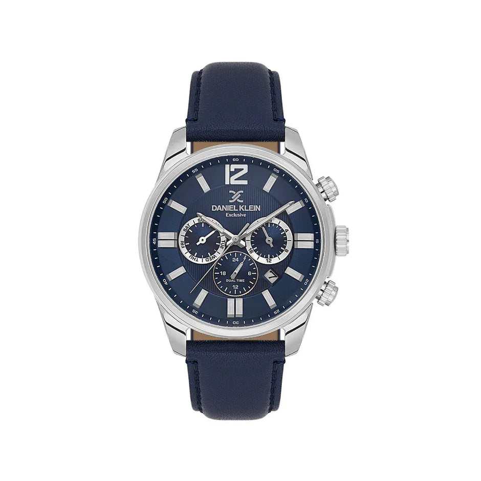 Daniel Klein Exclusive Dark Blue Leather Watch for Men DK.6.14231-3 - Daniel Klein Saudi Arabia