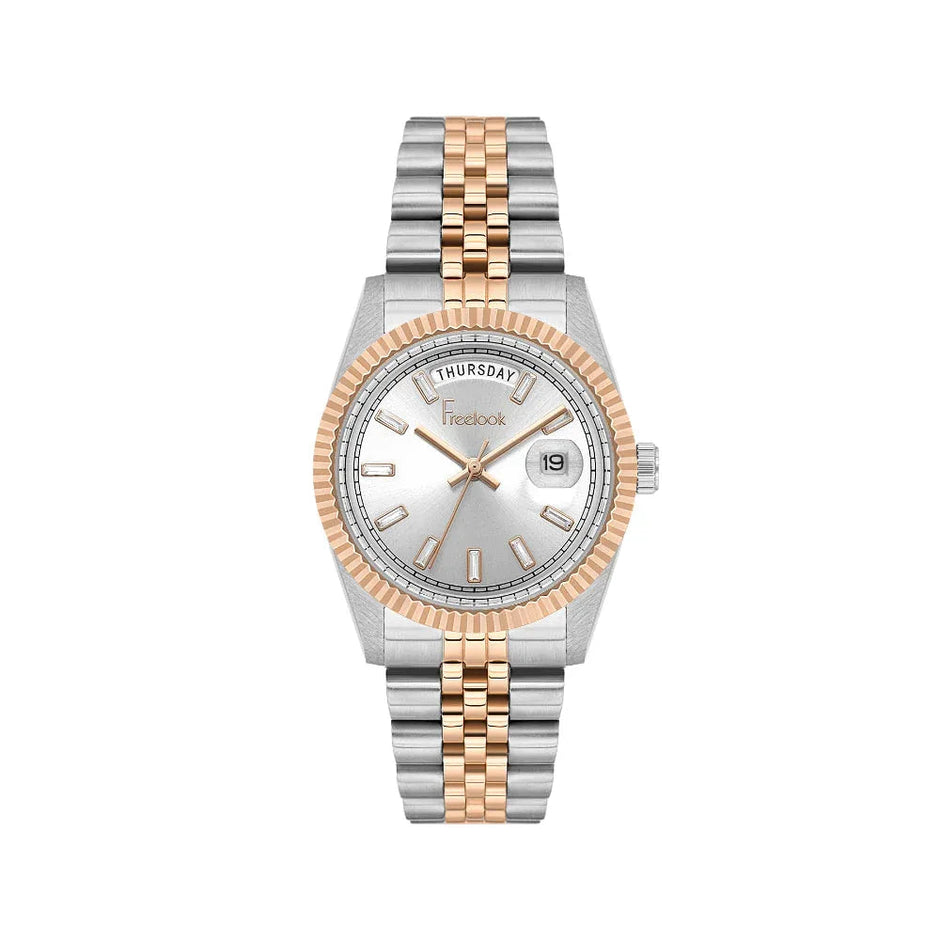 Freelook Jolie Silver and Rose Gold Stainless Steel Watch for Women FL.4.10021-6 - Daniel Klein Saudi Arabia
