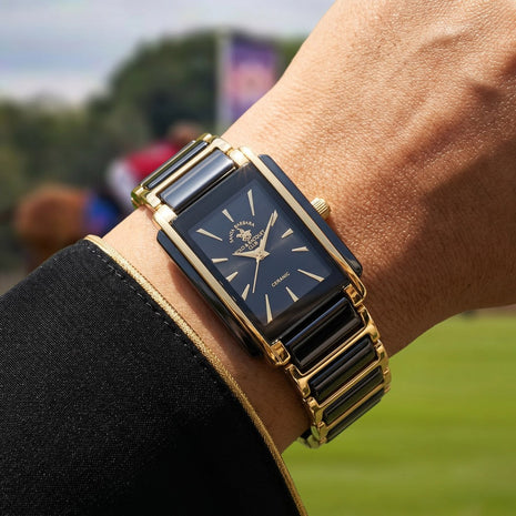 Santa Barbara Polo & Racquet Club Noble Black and Gold Steel and Ceramic Watch for Women SB.4.10030-4