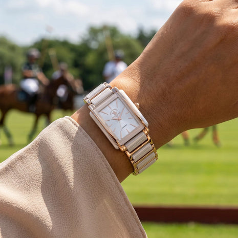 Santa Barbara Polo & Racquet Club Noble White and Rose Gold Steel and Ceramic Watch for Women SB.4.10030-5