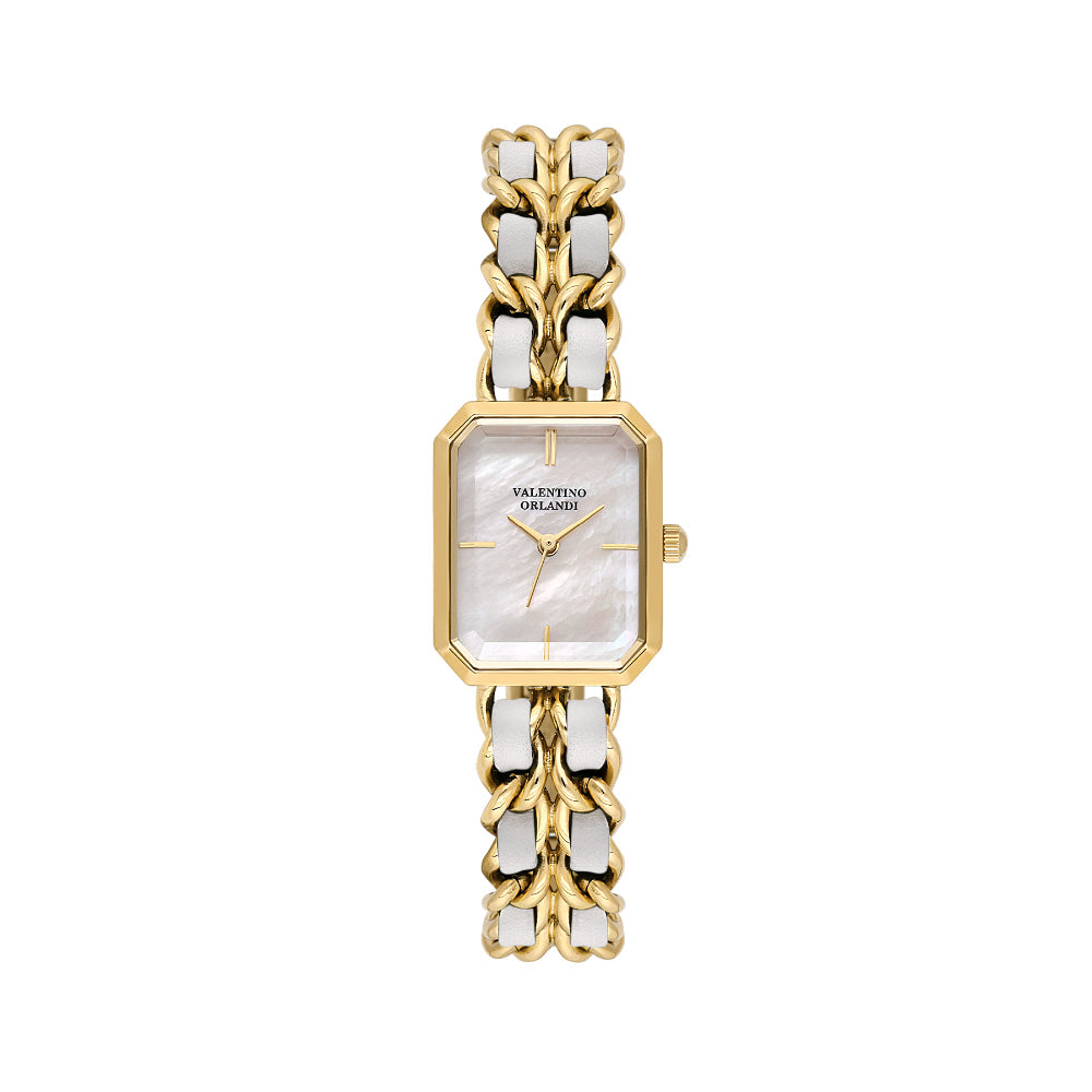 Valentino Orlandi Gold and White Steel Leather Watch for Women VO.4.10007-2