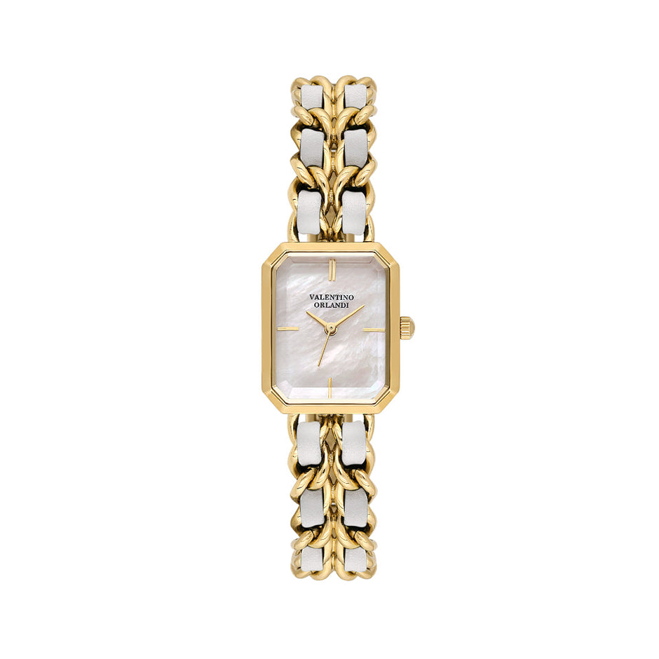 Valentino Orlandi Gold and White Steel Leather Watch for Women VO.4.10007-2