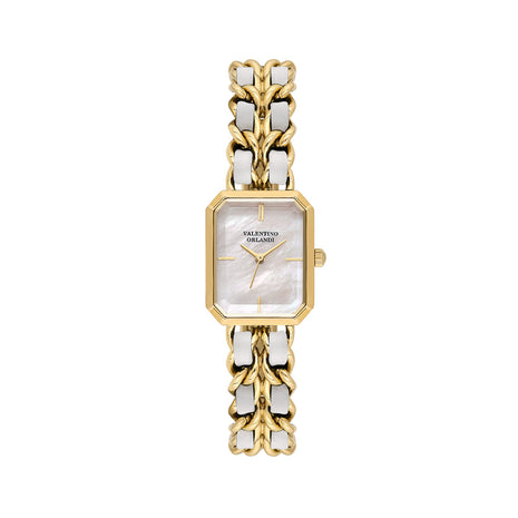 Valentino Orlandi Gold and White Steel Leather Watch for Women VO.4.10007-2