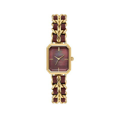 Valentino Orlandi Dark Red and Gold Steel Leather Watch for Women VO.4.10007-6
